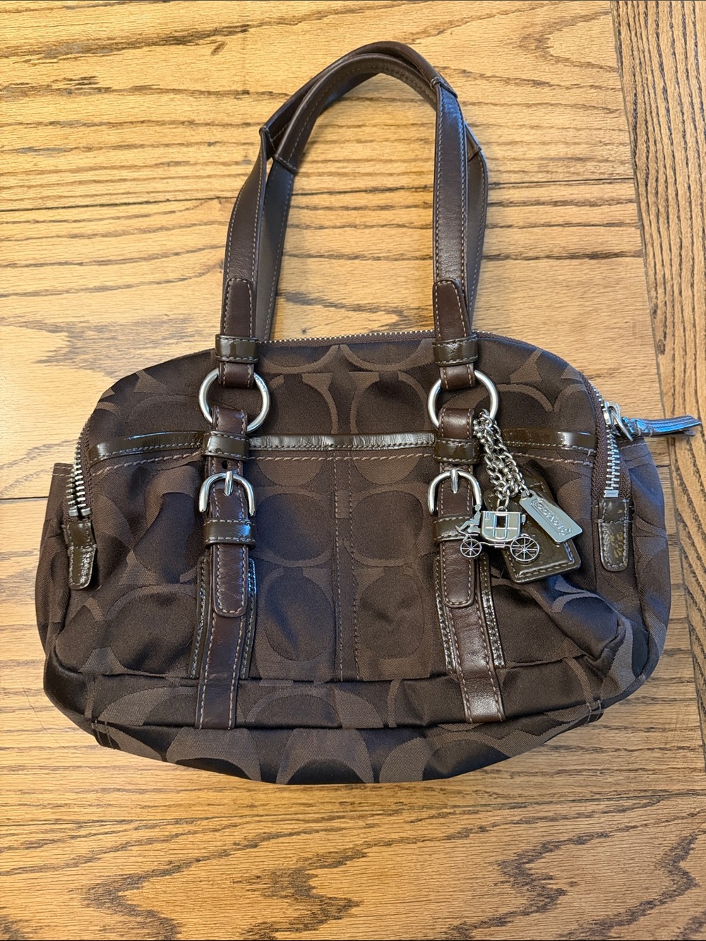 Vintage Y2K Chocolate Brown Coach Signature Tote Handbag with Charms